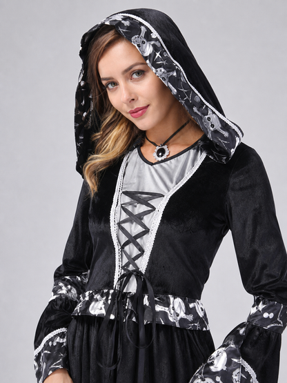 Black Hooded Witch Costume for Cosplay and Halloween