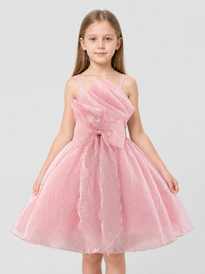 Girls' Spaghetti-Strap Dress with Bow and Full Skirt Costume Dresses detail 3