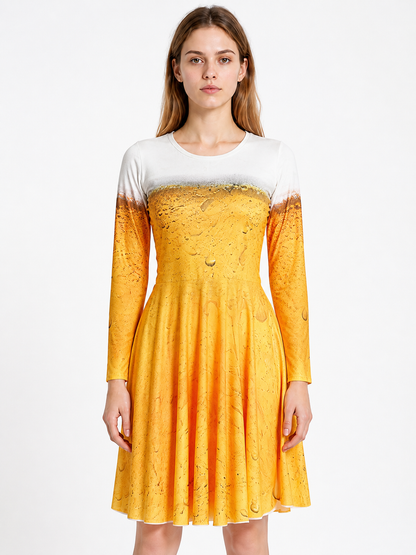 Beer Print Dress, Long Sleeves, A-Line Costume Dresses detail 3