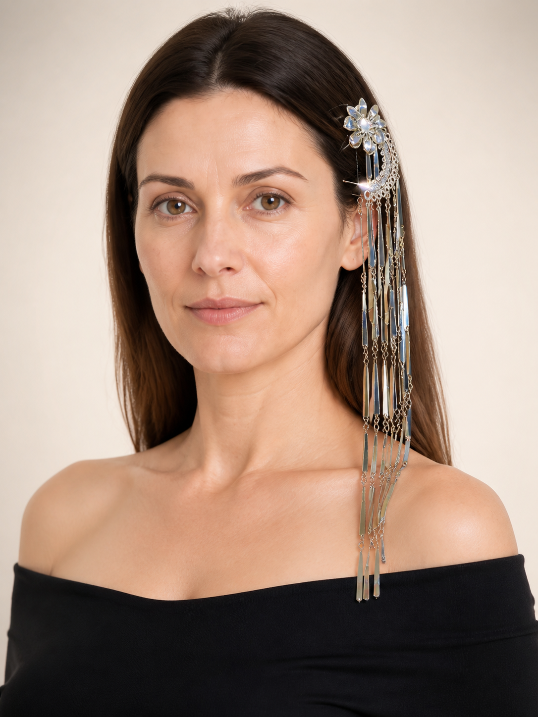 Hair Clip with Moon and Flower, Long Chains product detail 2