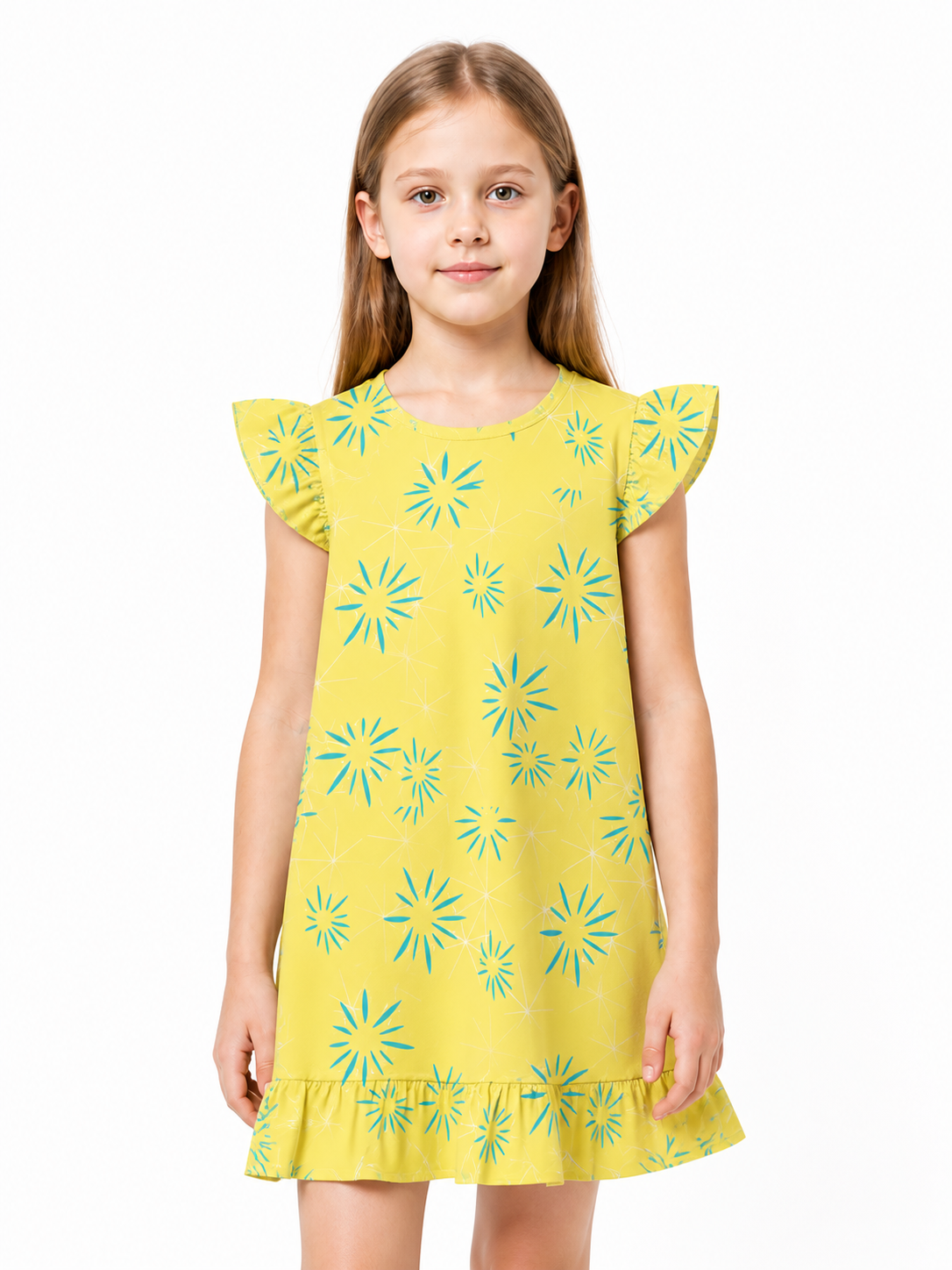 Yellow Dress with Blue Flowers for Inside Out 2 Cosplay