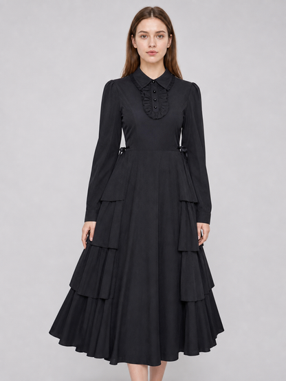 Black Gothic Dress with Ruffles and Lacing