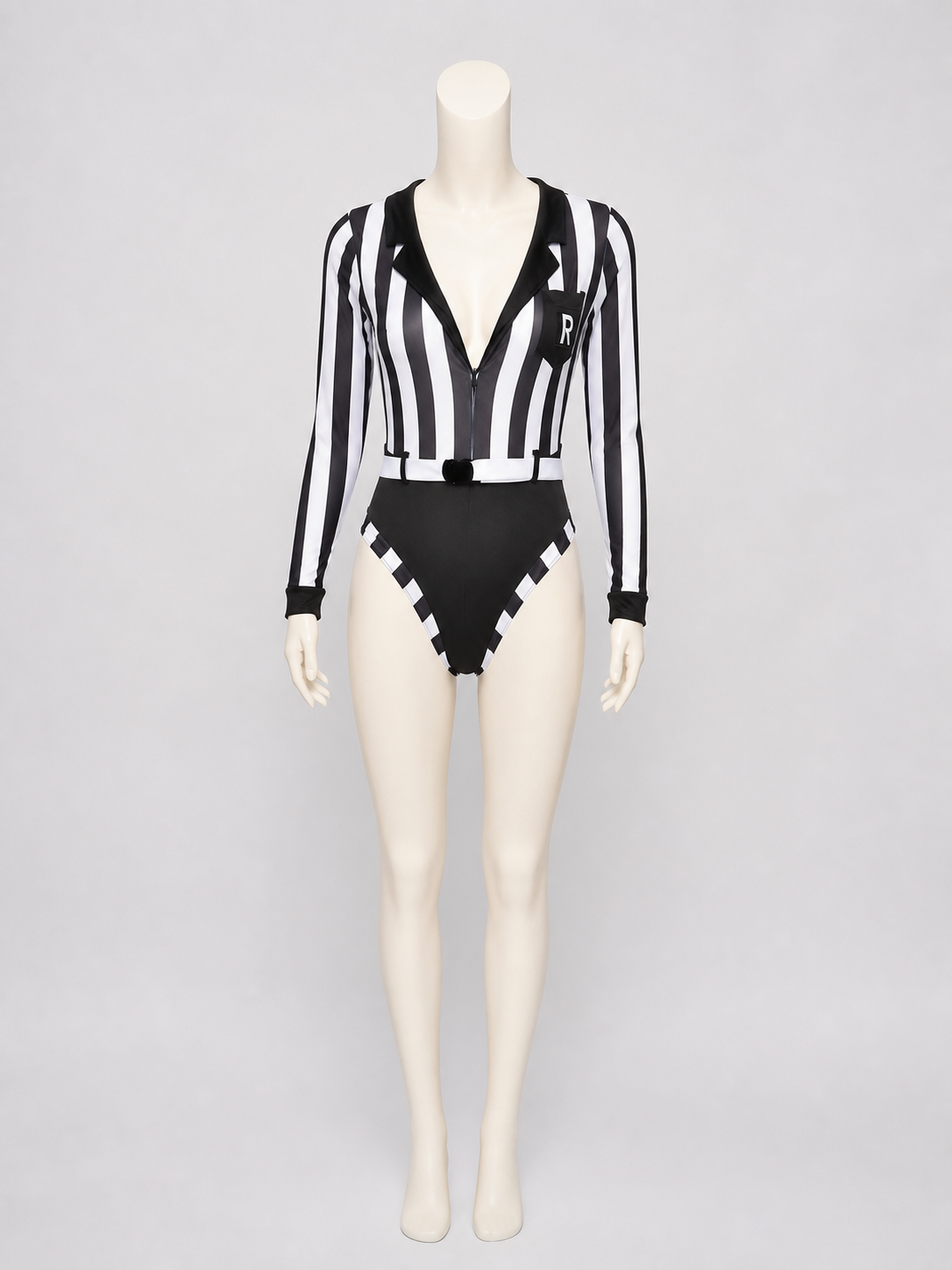 Black-and-White Striped Bodysuit with a Plunging Neckline product detail 2
