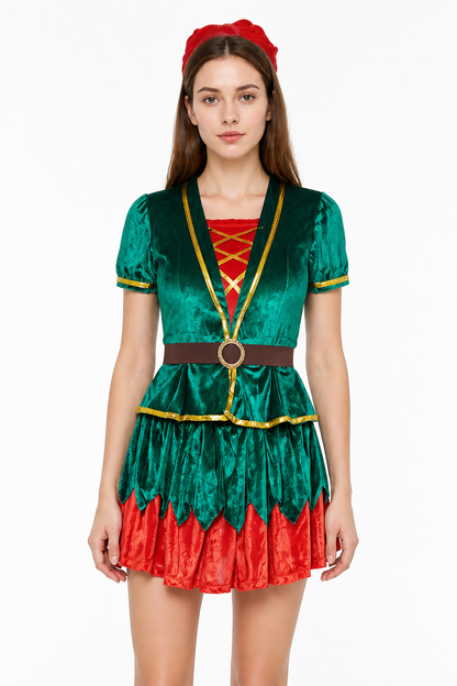 Fantasy Character Costume, Belted Dress, Red and Green