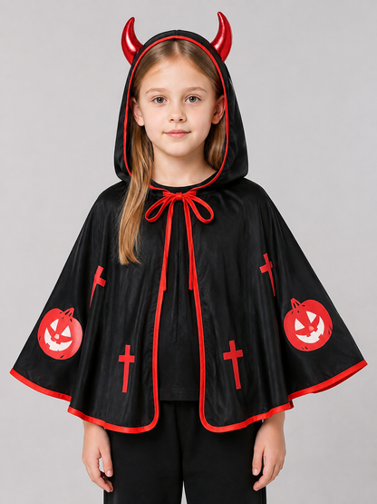 Hooded Cape with Horns and Print Costume Capes detail 2