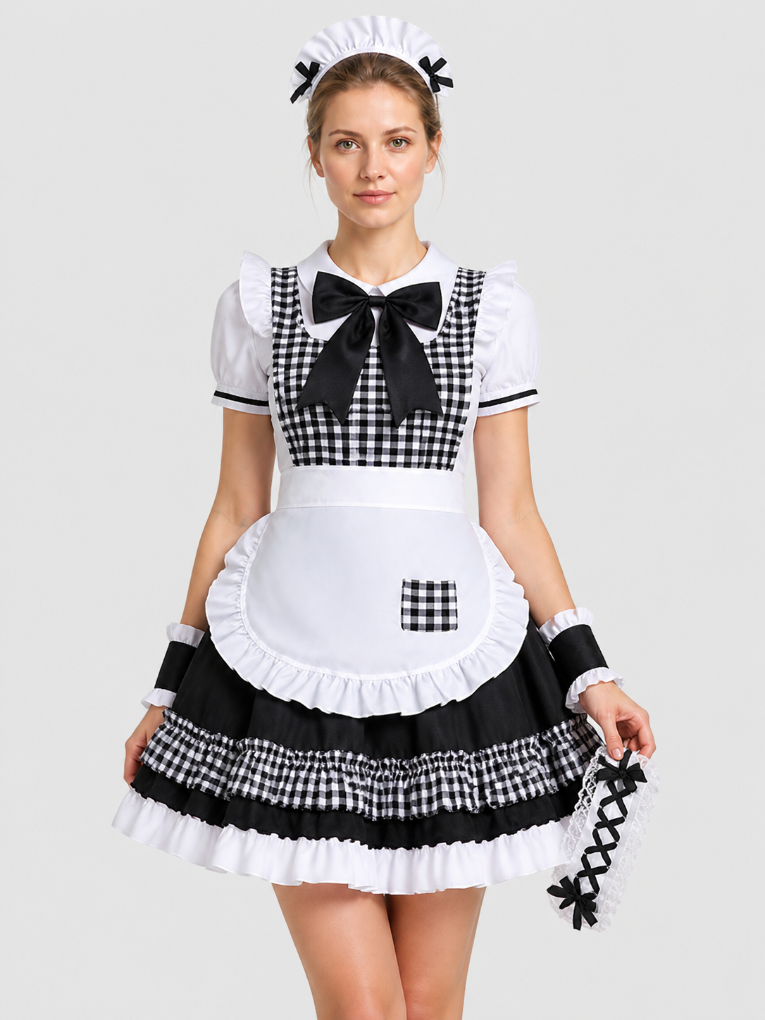 Lolita-Style Outfit with Apron, Bow, and Headband Costume Headwear detail 3