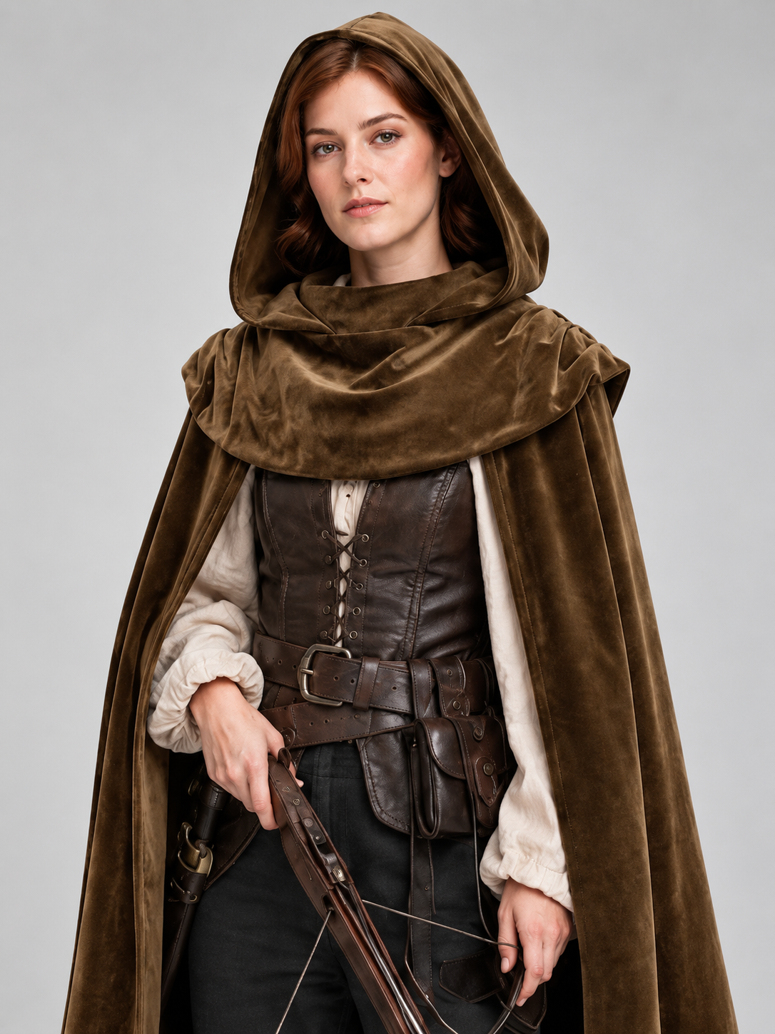 Long Hooded Cape, Dark Brown