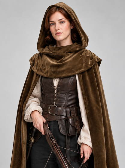 Long Hooded Cape, Dark Brown