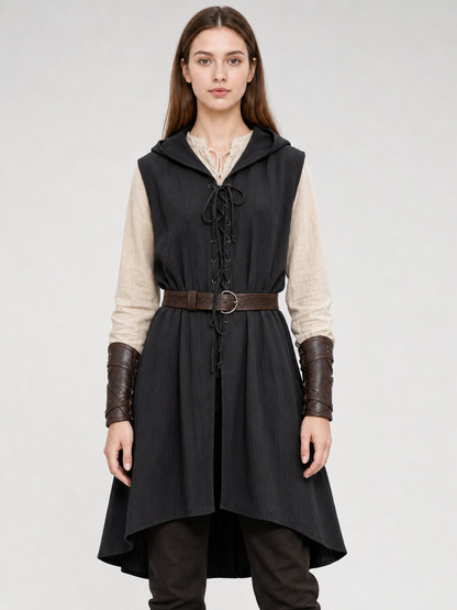 Medieval Cotton-Linen Hooded Tunic