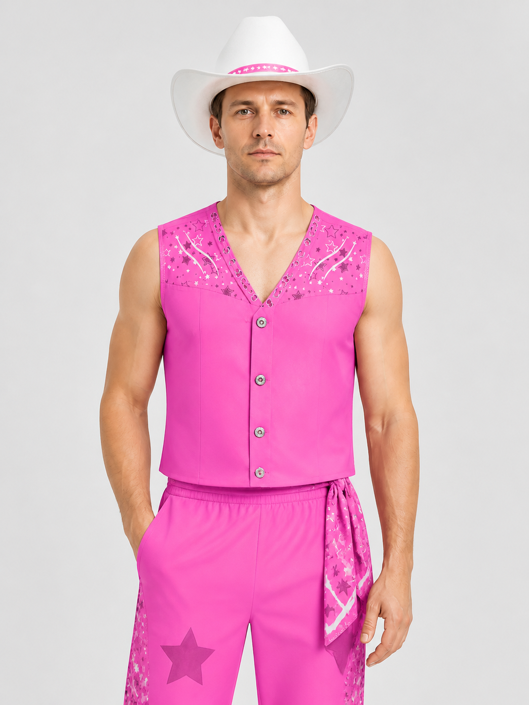 Barbie Cosplay Costume with Vest, Pants, and Hat Costume Headwear detail 3