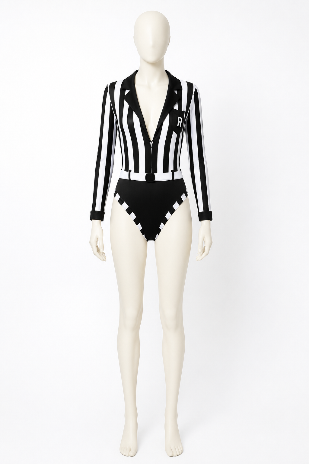 Striped Referee Jumpsuit with High Slit product detail 3