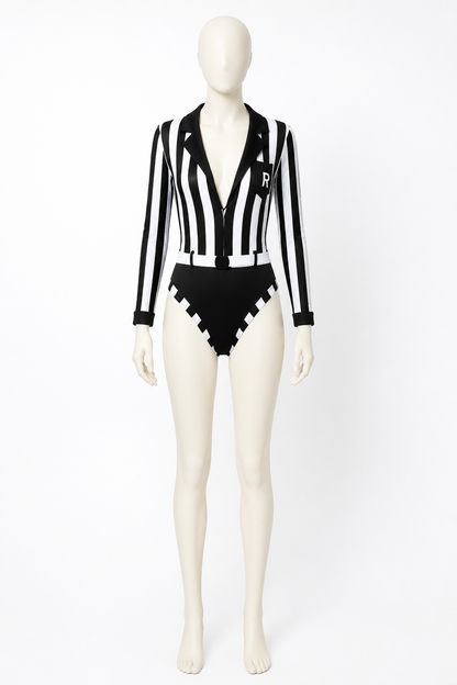 Striped Referee Jumpsuit with High Slit product detail 3