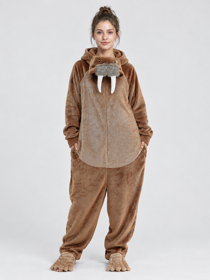 Hooded Walrus Face Pajama Jumpsuit