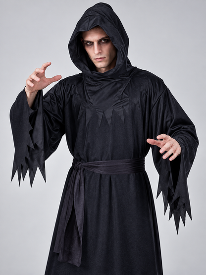 Vampire Halloween Costume with Hood and Belt, Black