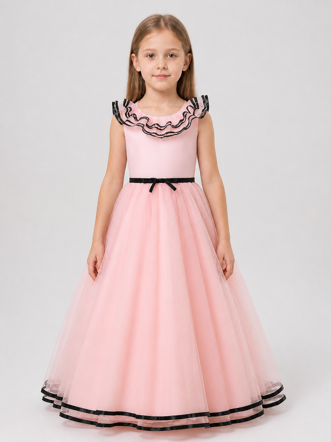 Pink Princess Dress for Girls with Black Trim Costume Dresses detail 3