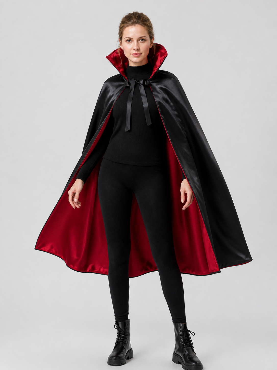 Hooded Cosplay Cloak, Black with Red Lining