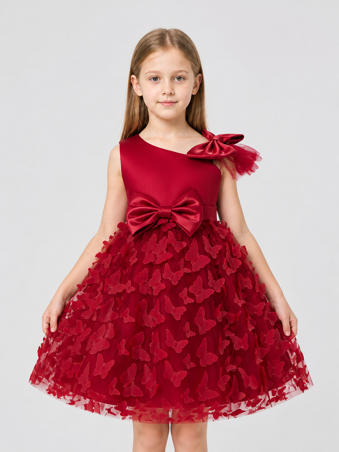 Puffy Princess Dress with Bows, Burgundy Costume Dresses detail 3