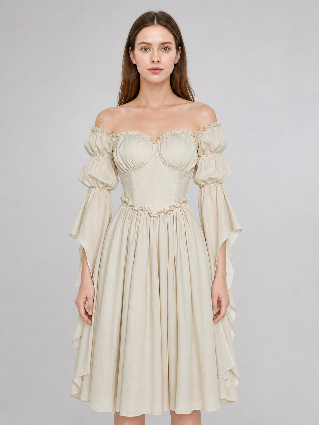 Long Vintage-Style Ruffled Dress