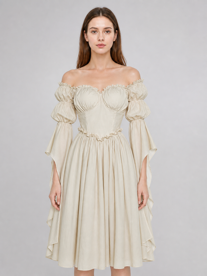 Long Vintage-Style Ruffled Dress