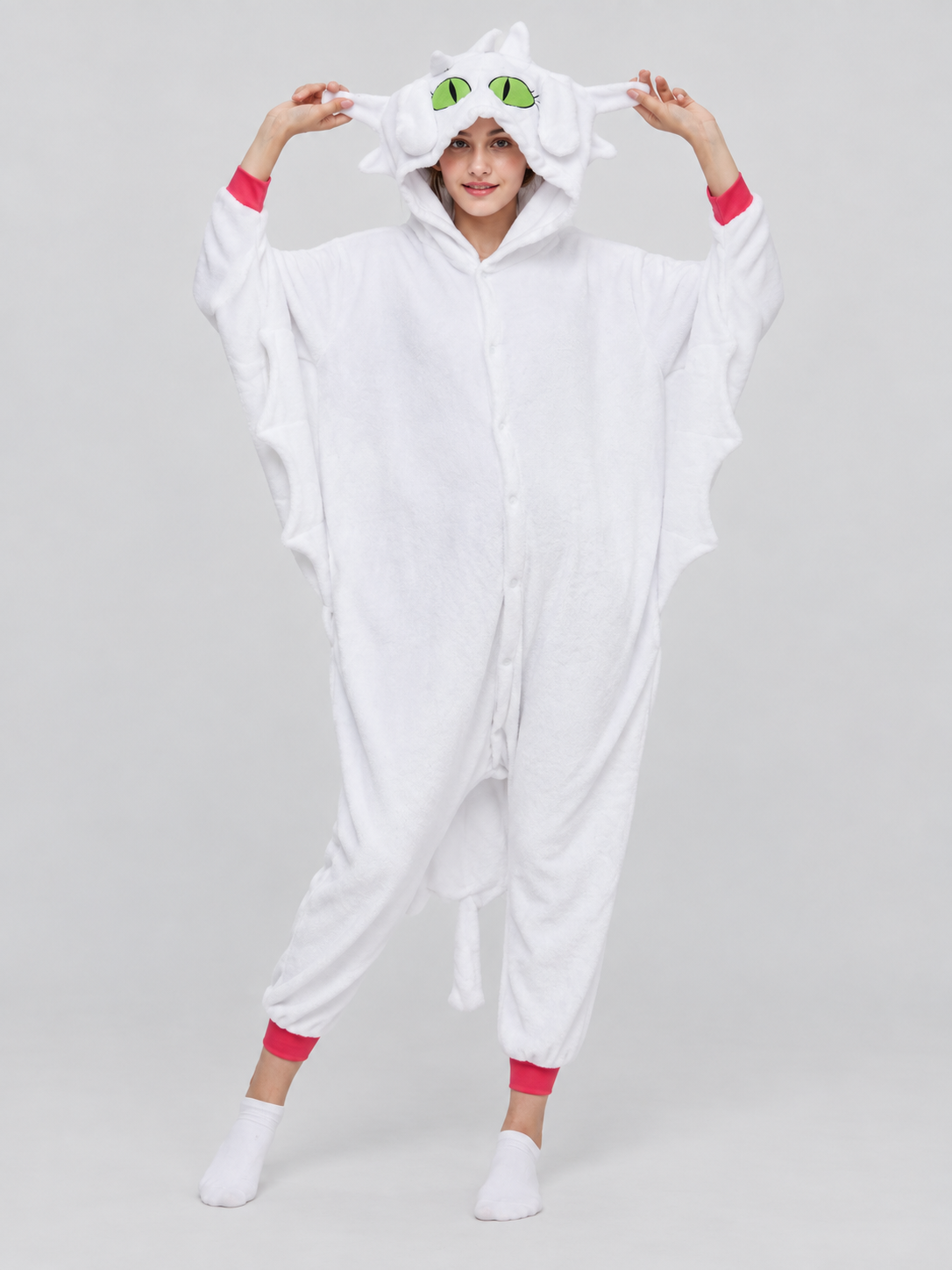 White Kigurumi Pajama with Hood, Ears, and Tail