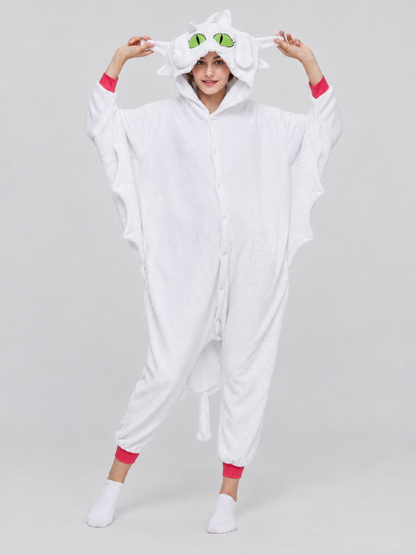 White Kigurumi Pajama with Hood, Ears, and Tail