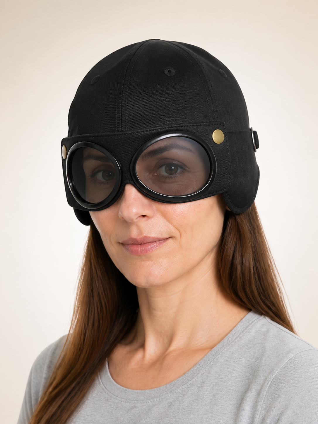 Black Pilot Hat with Goggles for Costumes Costume Headwear detail 2