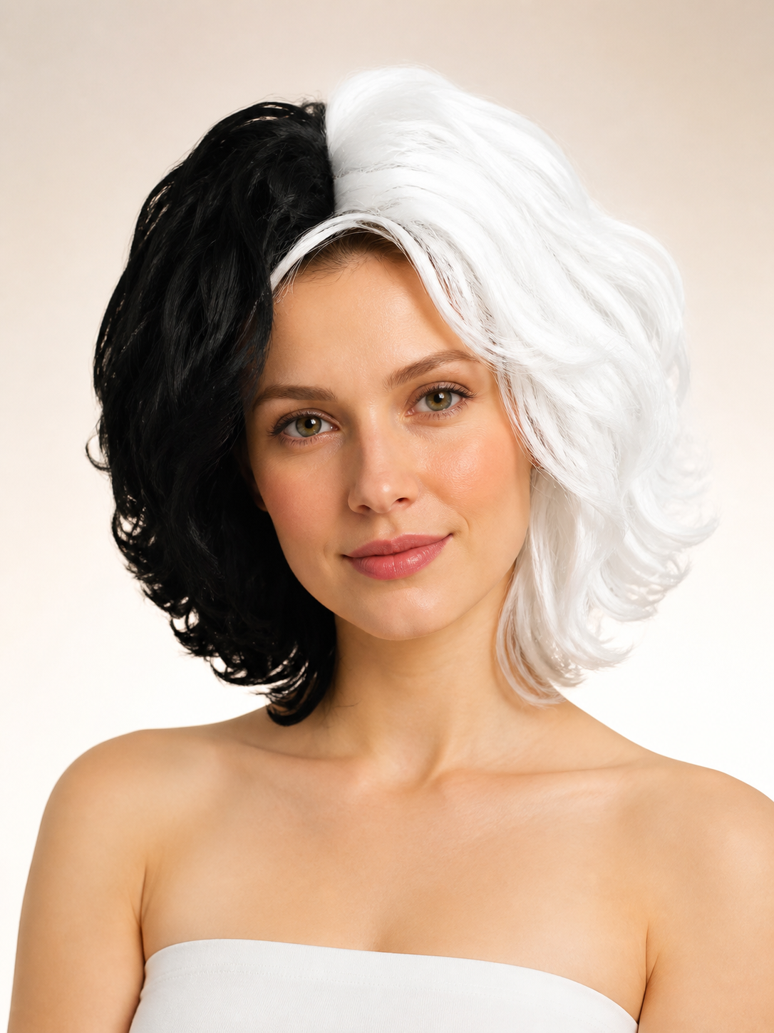 Black and White Carnival Wig with Full Curls