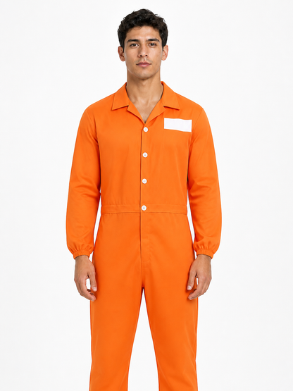 Orange Prison Jumpsuit with Collar and Buttons product detail 3