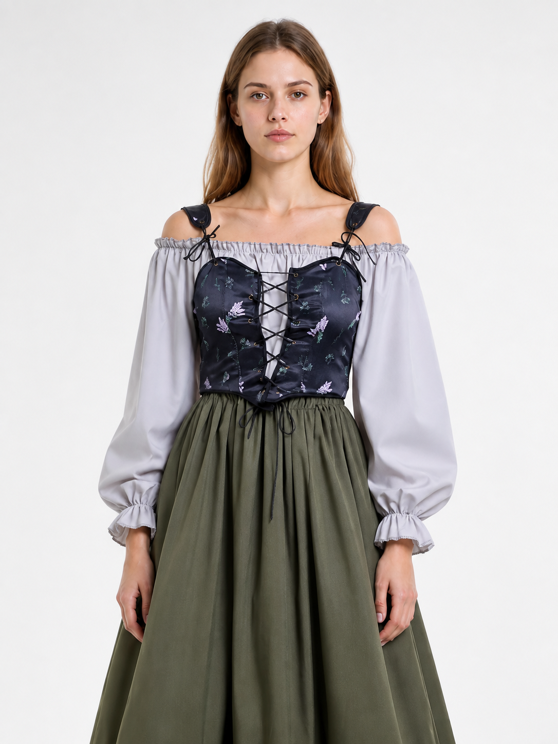 Historical Dress with Corset Bodice and Full Skirt Costume Dresses detail 3