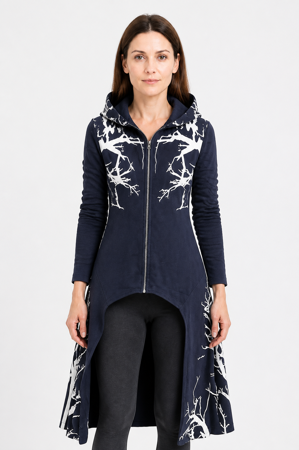 Dark navy cloak with a hood and asymmetrical hem Costume Capes detail 3