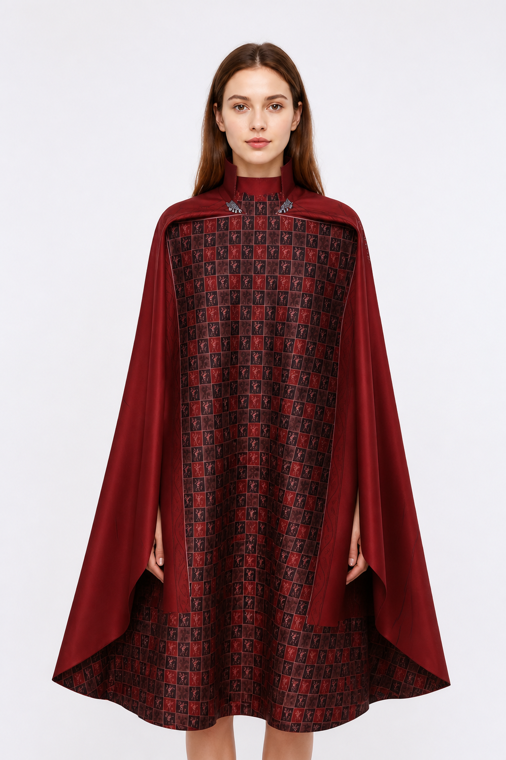 Red Superhero Cape with Plaid Pattern Costume Capes detail 2