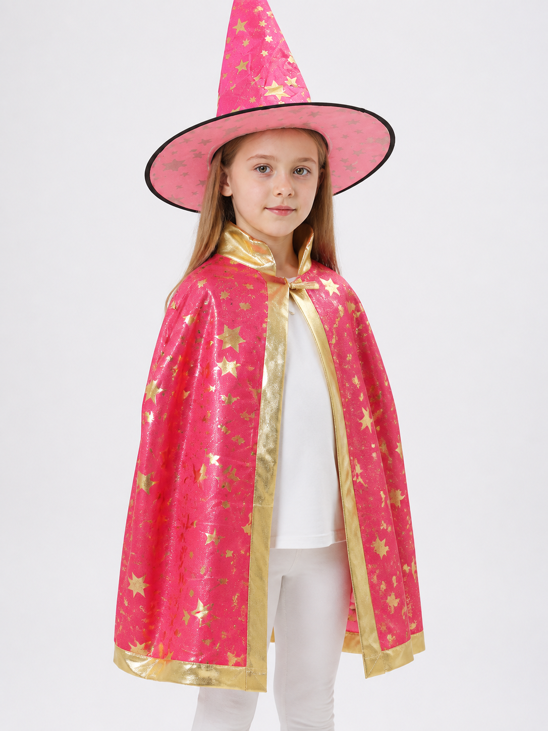 Costume Cloak with Pointed Hat, Raspberry, with Stars Costume Capes detail 2
