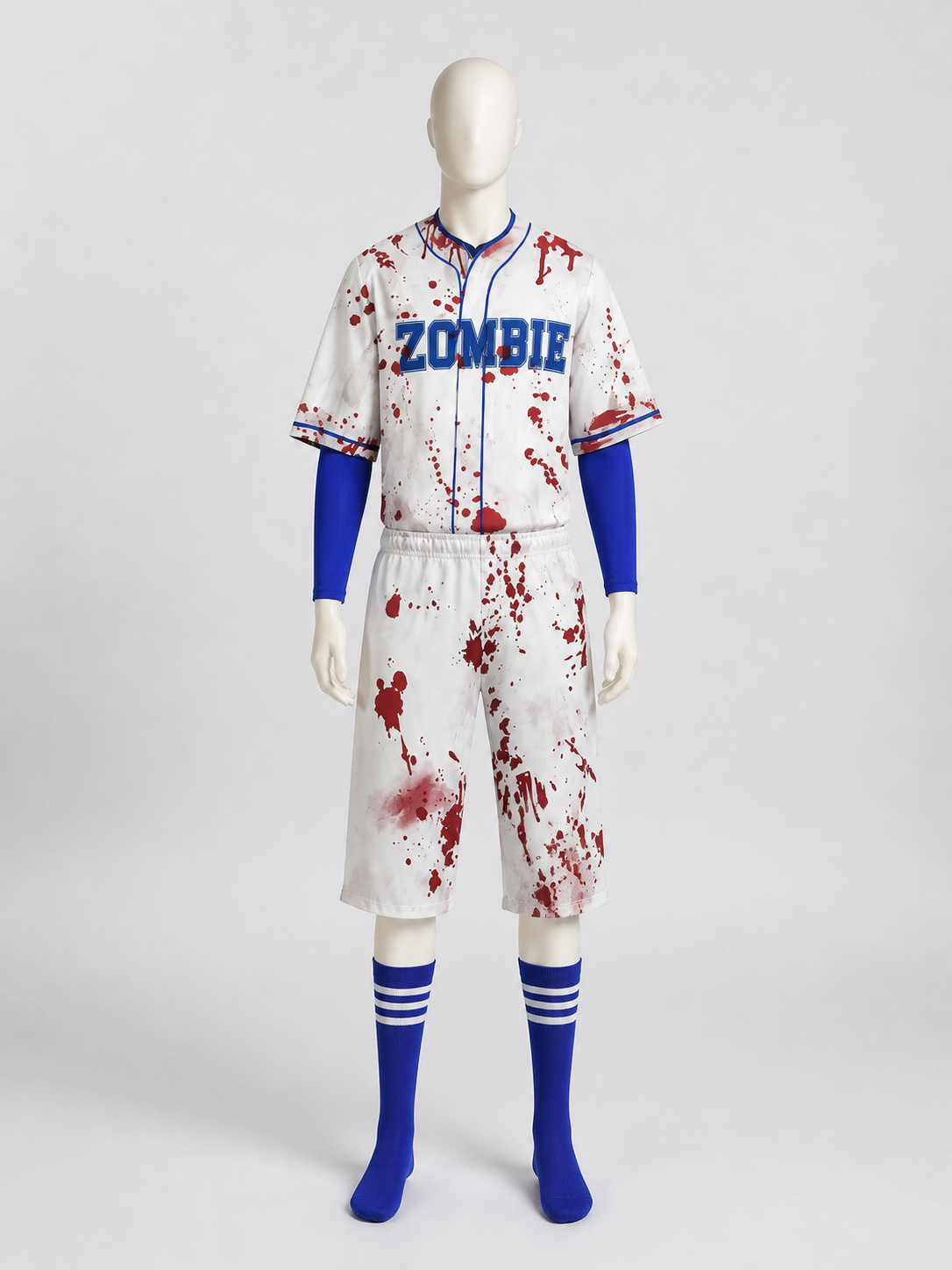 Zombie Costume: T-Shirt and Shorts with Blood, Blue Accents, S-XXL Costumes detail 3