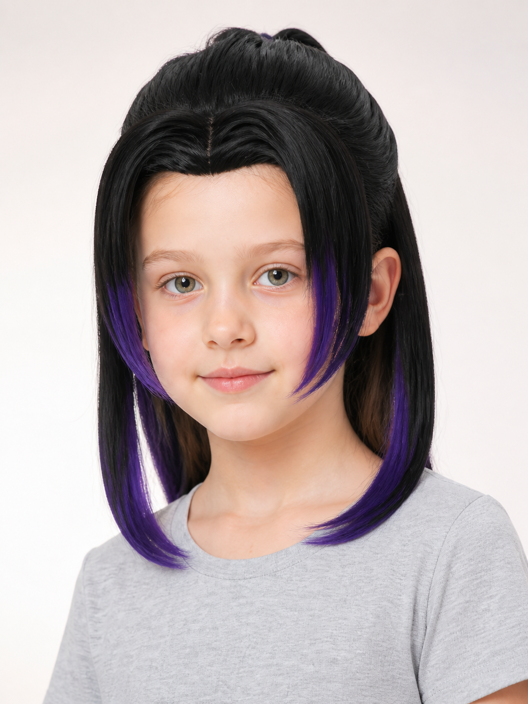 Shinobu Kocho Anime Wig, Black with Purple Strands Costume Wigs detail 2
