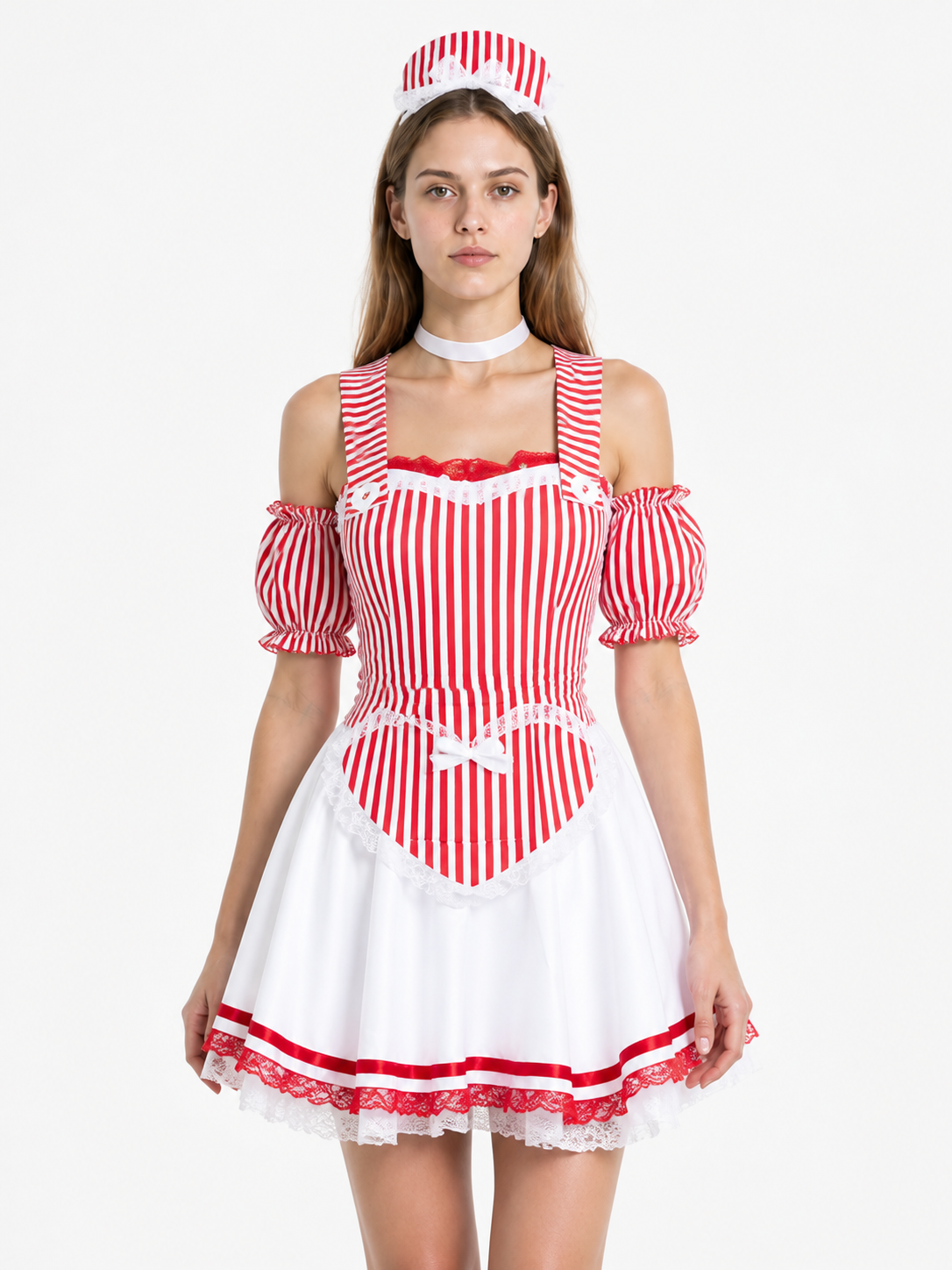 Red and White Striped Dress with a Full Skirt Costume Dresses detail 3