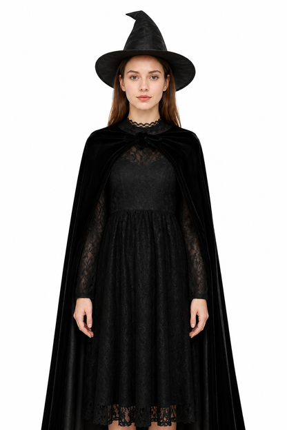 Black Witch Costume with Dress, Hat, and Cape