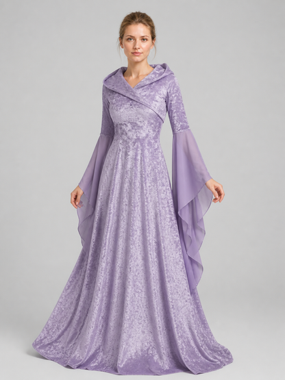 Long Purple Dress with Hood and Full Skirt Costume Dresses detail 3