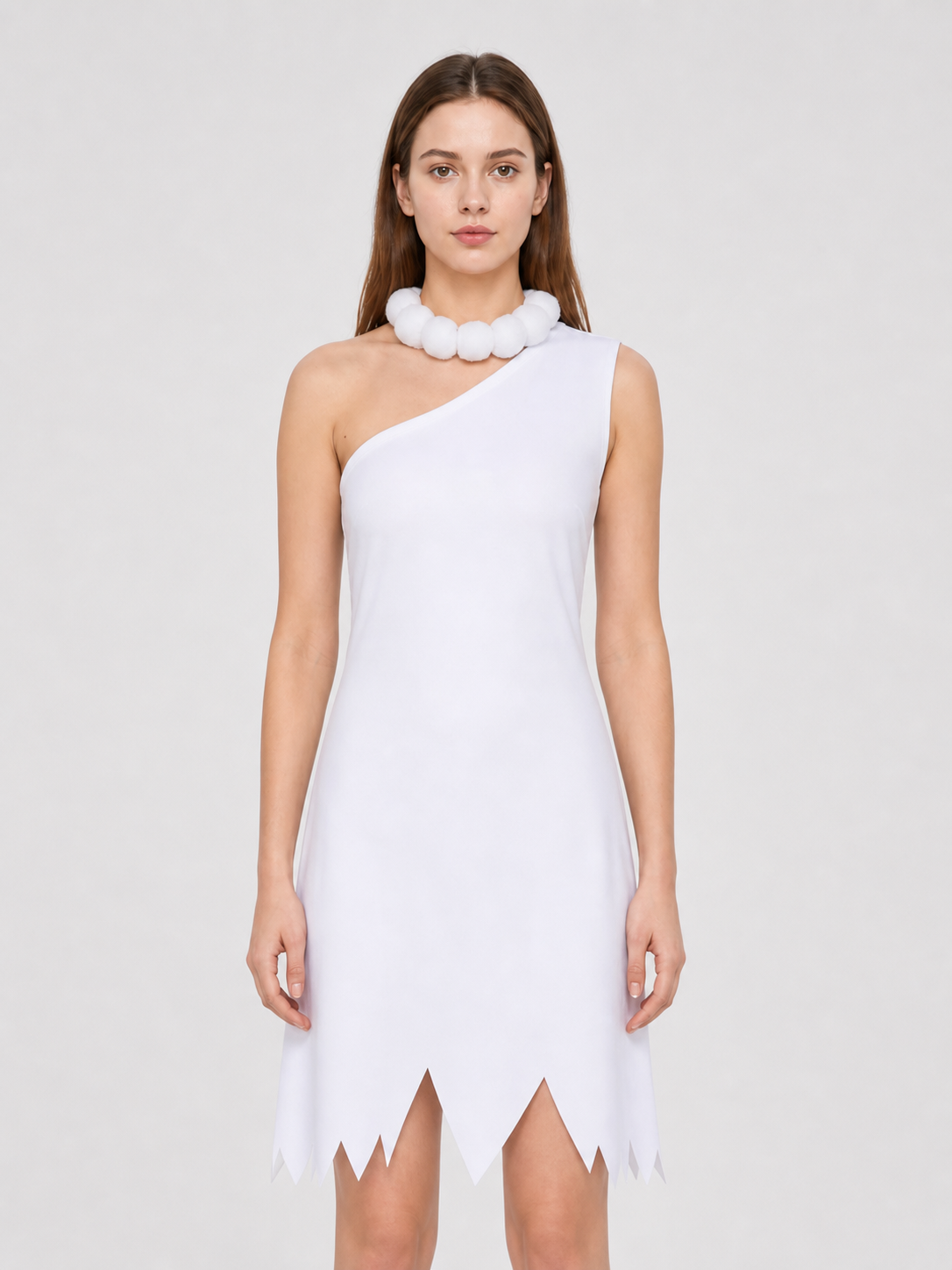White Halloween Cosplay Dress with Cap