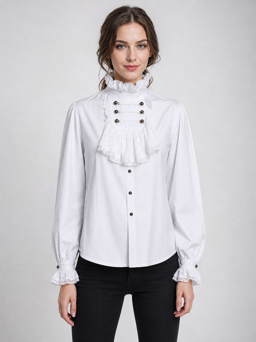 Cosplay Shirt with Jabot and High Collar