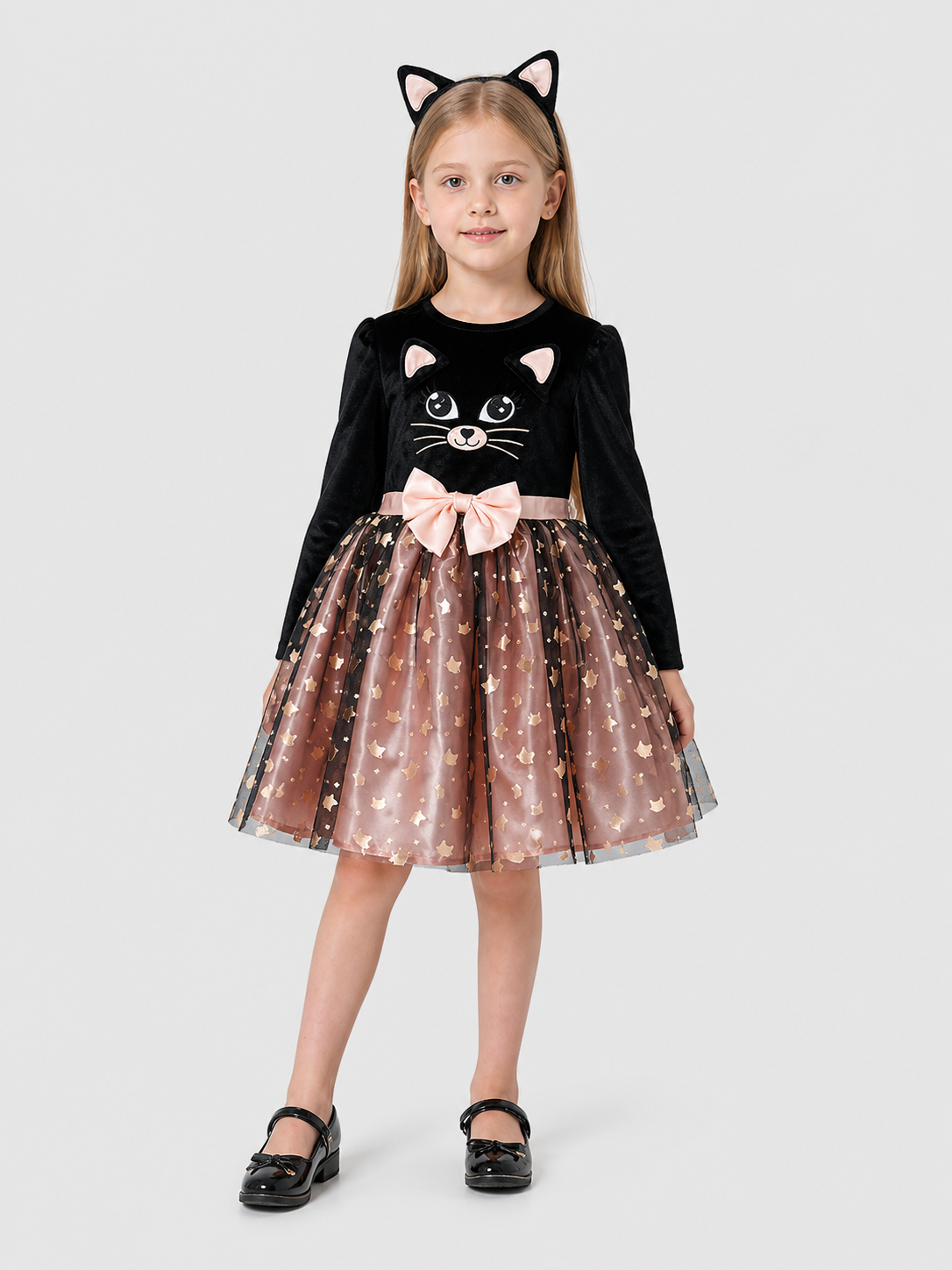 Carnival Dress with Cat Print and Full Skirt Costume Dresses detail 3