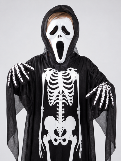Skeleton Costume with Mask and Hood