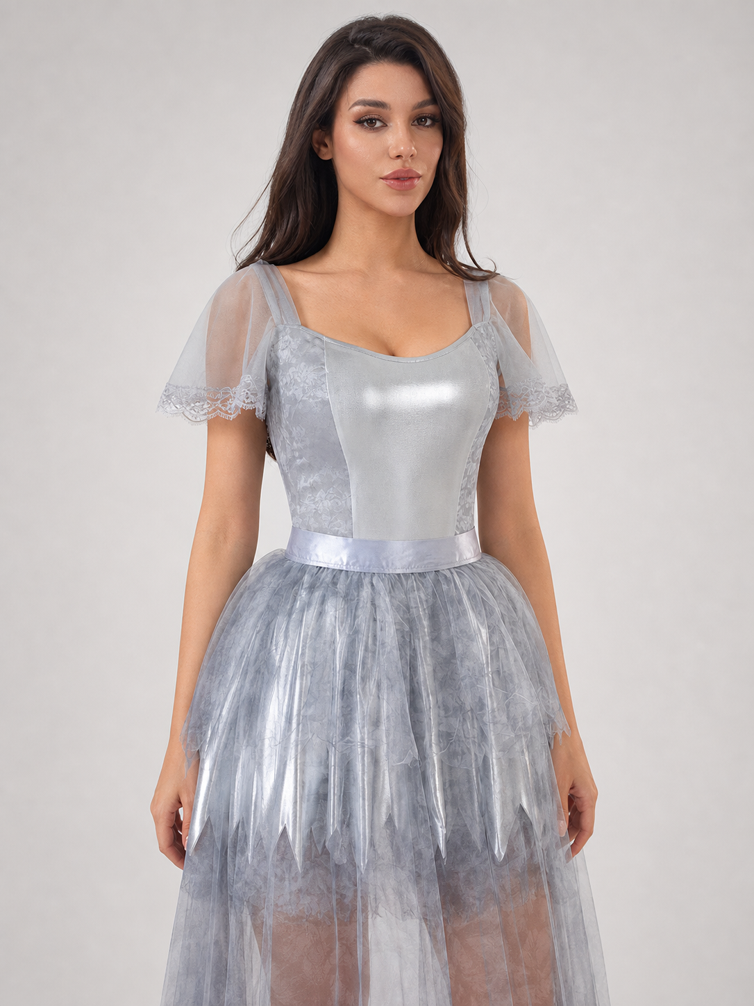 Halloween Cosplay Dress with a Ripped Skirt