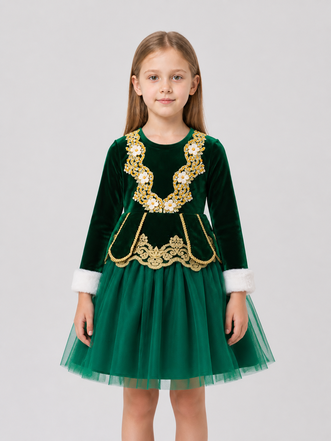 Children’s Christmas Dress with Full Skirt and Embroidery product detail 3