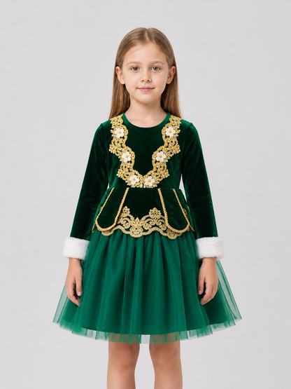 Children’s Christmas Dress with Full Skirt and Embroidery product detail 3