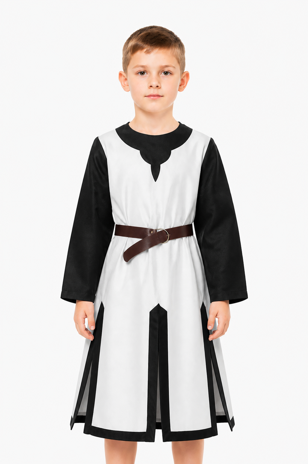 Black and White Medieval Robe with Belt for Halloween Costumes detail 3