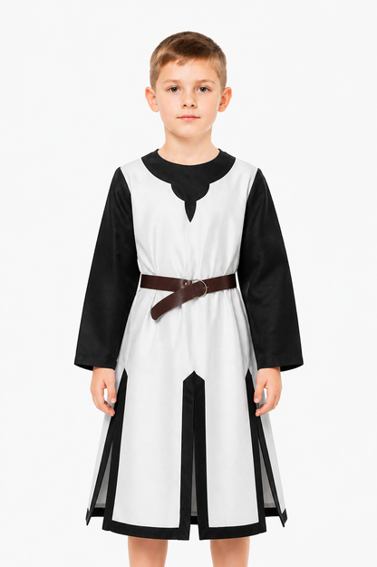 Black and White Medieval Robe with Belt for Halloween Costumes detail 3
