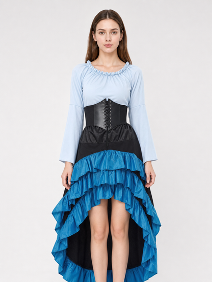 Gothic Corset Dress with Ruffles and Train