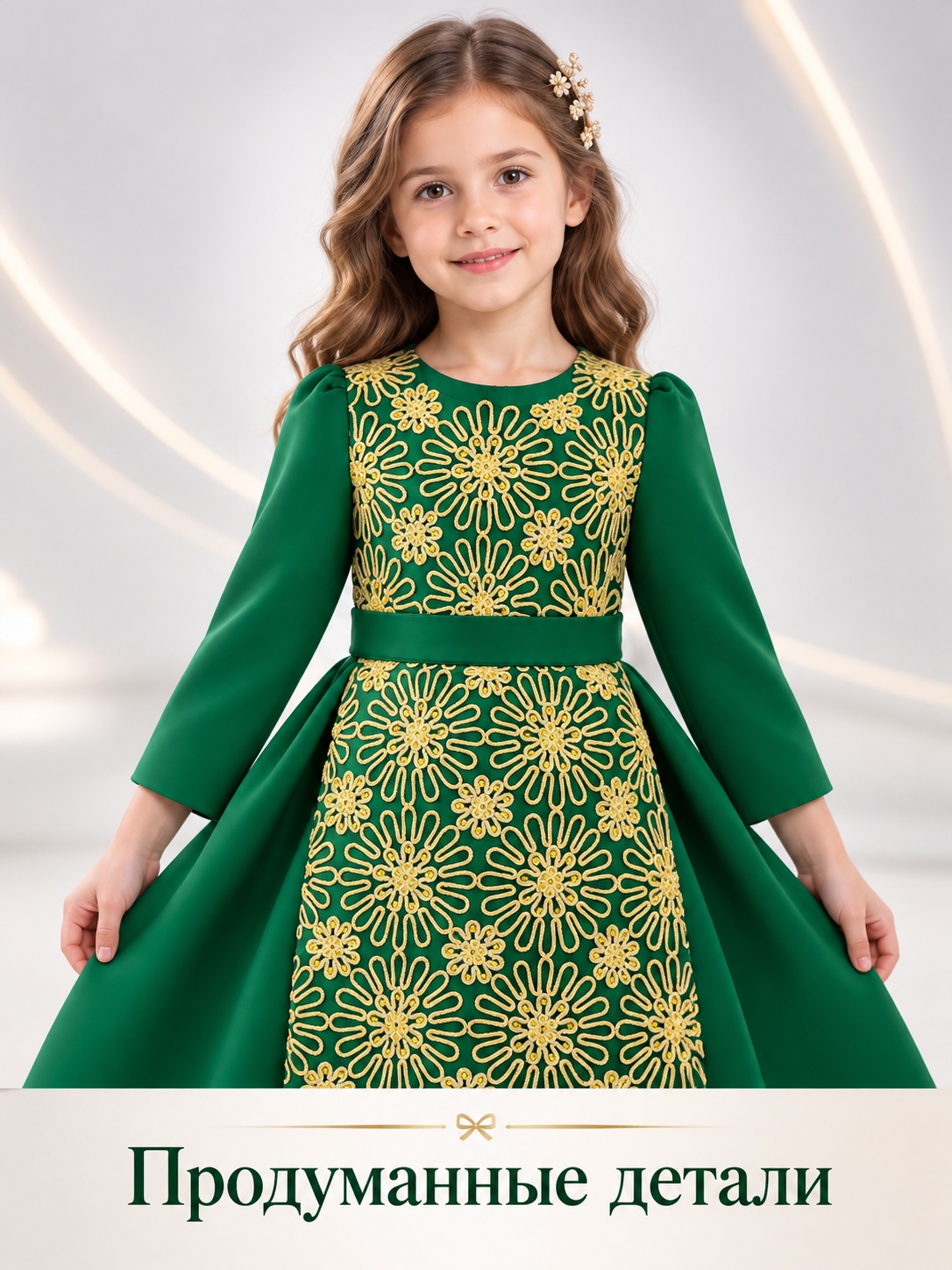 Dark Green Floor-Length Formal Dress for Girls with Bow