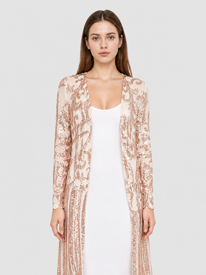Long Sequin-Embroidered Cape with Baroque Pattern