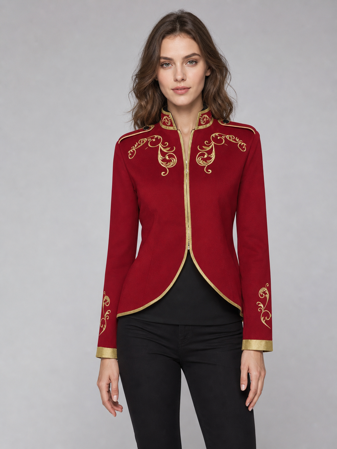 Embroidered Cosplay Jacket, Red with Gold